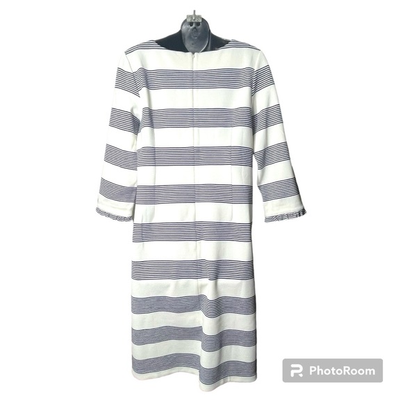 Talbots Striped Sheath Dress Ruffle Sleeve Navy and Cream Size 8 - Picture 2 of 9